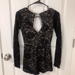 Black Lace Long Sleeve Romper